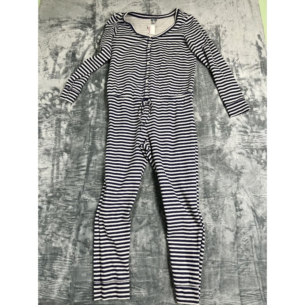 Striped Long-Sleeve Drawstring Button-Front Pajama Jumpsuit L/ Large NWT Aerie